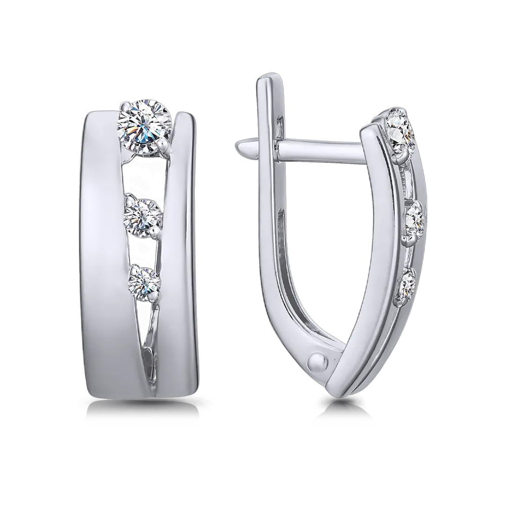 Серьги из белого золота с камнями Фианит