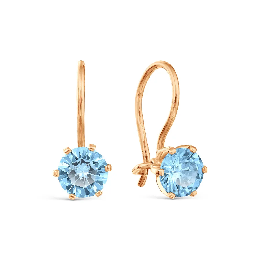 Cercei p-u copii din aur roșu cu Cubic Zirconia Albastru