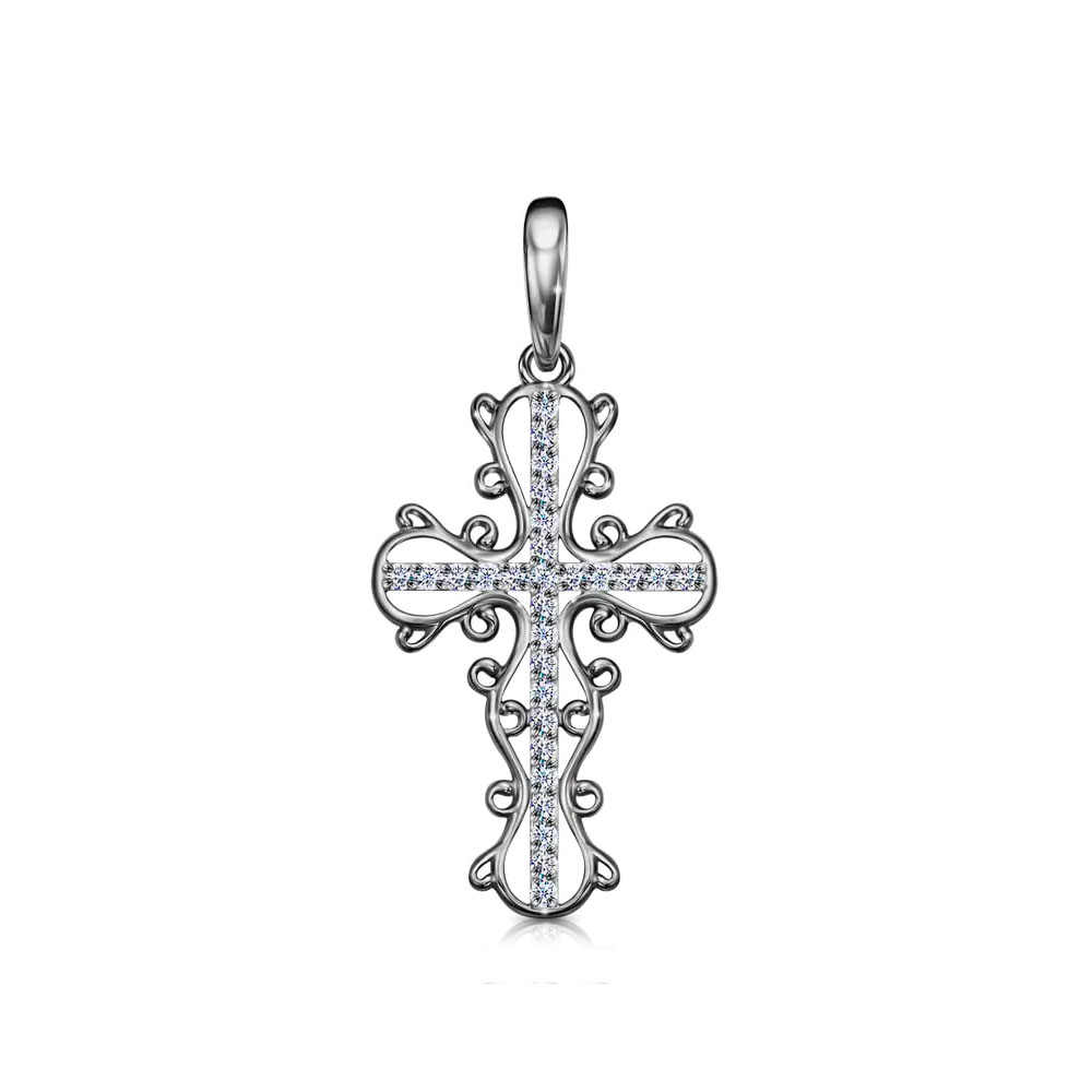Cruce din aur alb cu Cubic Zirconia Incolor