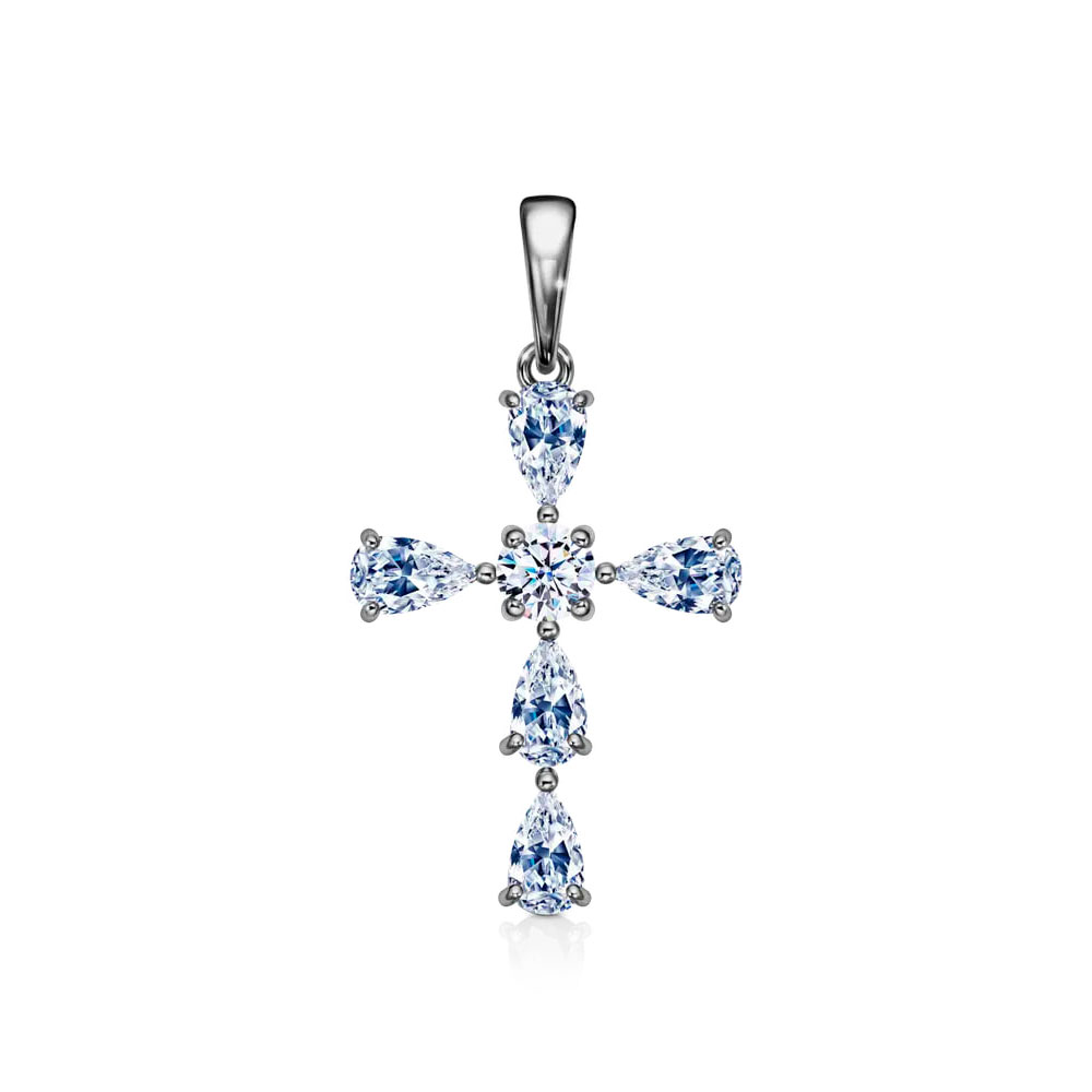 Cruce din aur alb cu Cubic Zirconia Incolor