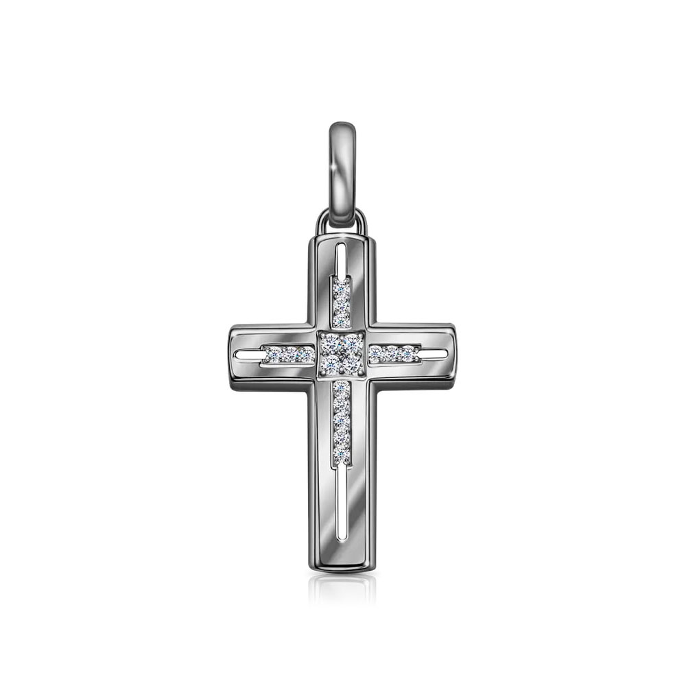 Cruce din aur alb cu Cubic Zirconia Incolor