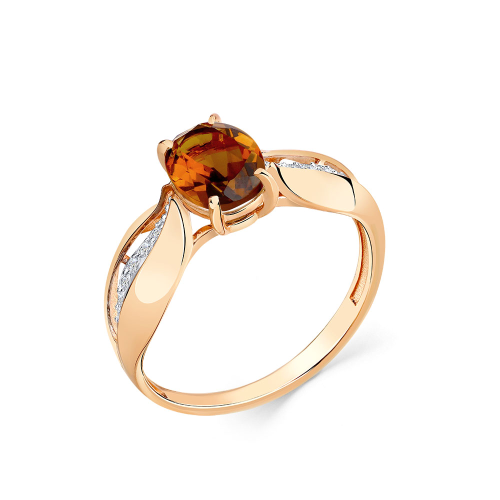 Inel din aur roșu cu pietre Cubic Zirconia Incolor, Cuarț Coniac