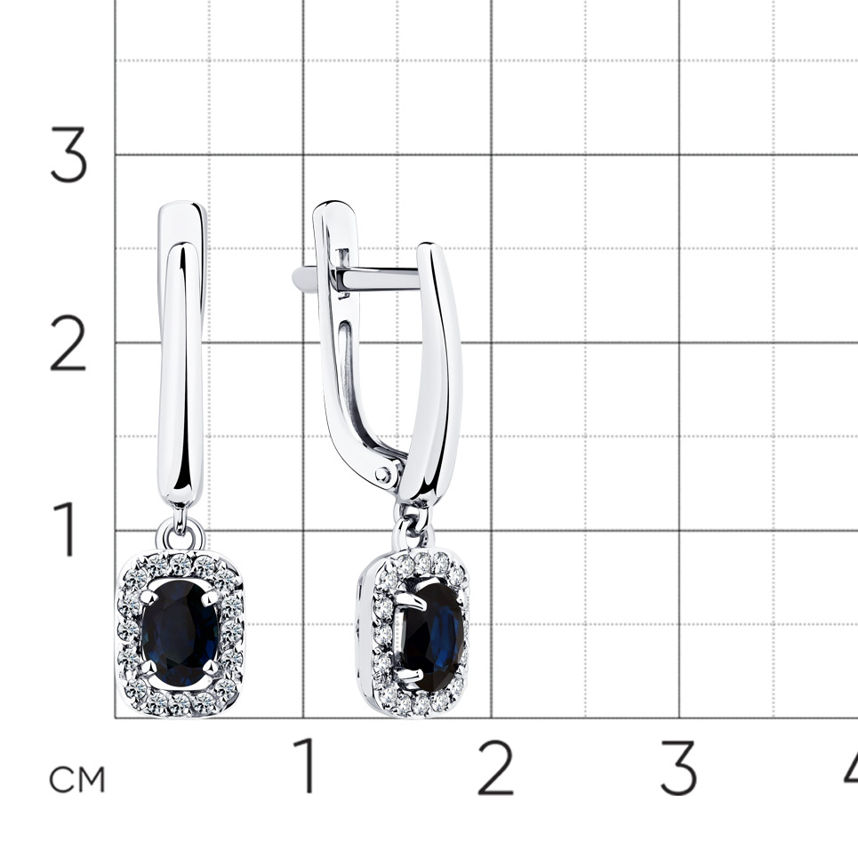 Cercei Suspendați din aur alb cu pietre Diamant, Safir