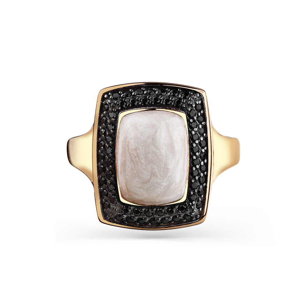 Inel din aur roșu cu pietre Cubic Zirconia Negru, Emailare