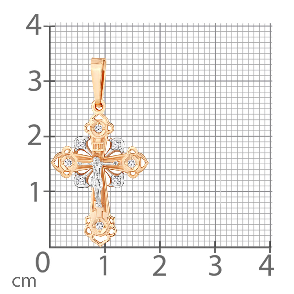 Cruce din aur roșu cu pietre Cubic Zirconia Incolor