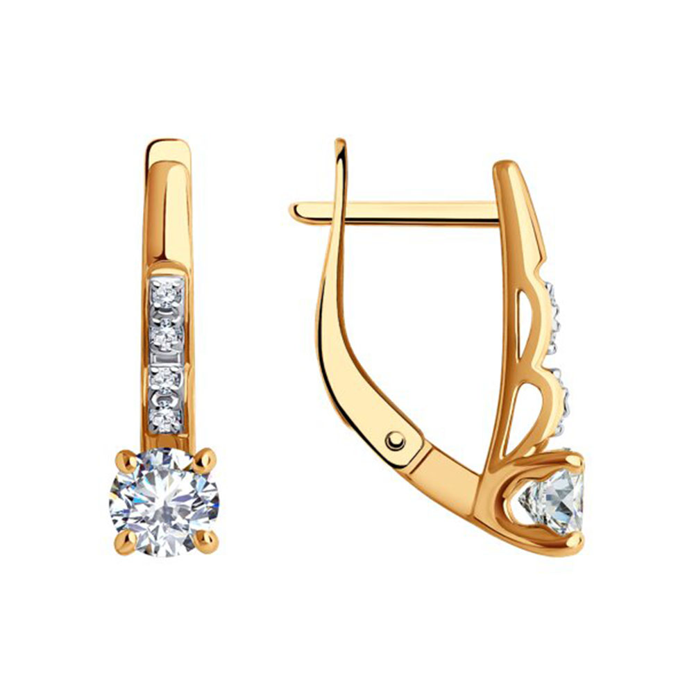 Cercei din aur roșu cu pietre Cubic Zirconia Incolor
