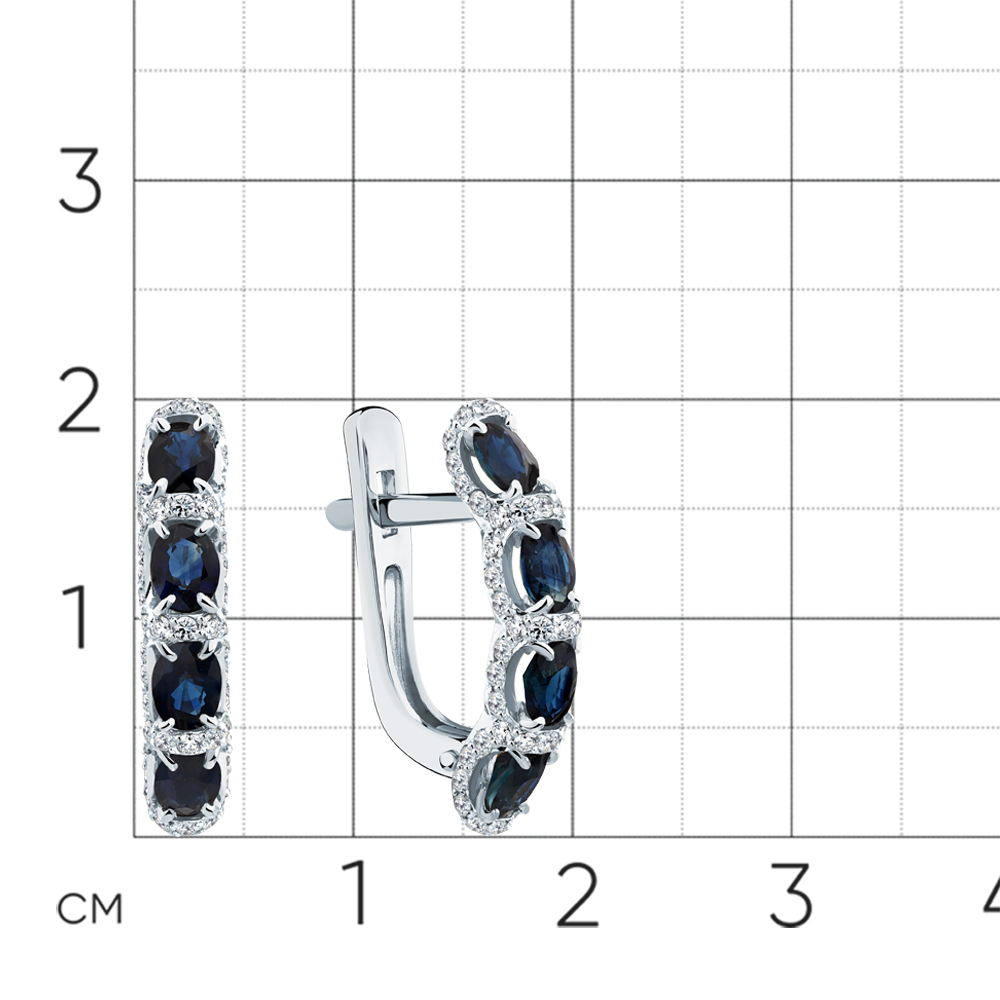 Серьги из белого золота с камнями Бриллиант, Сапфир