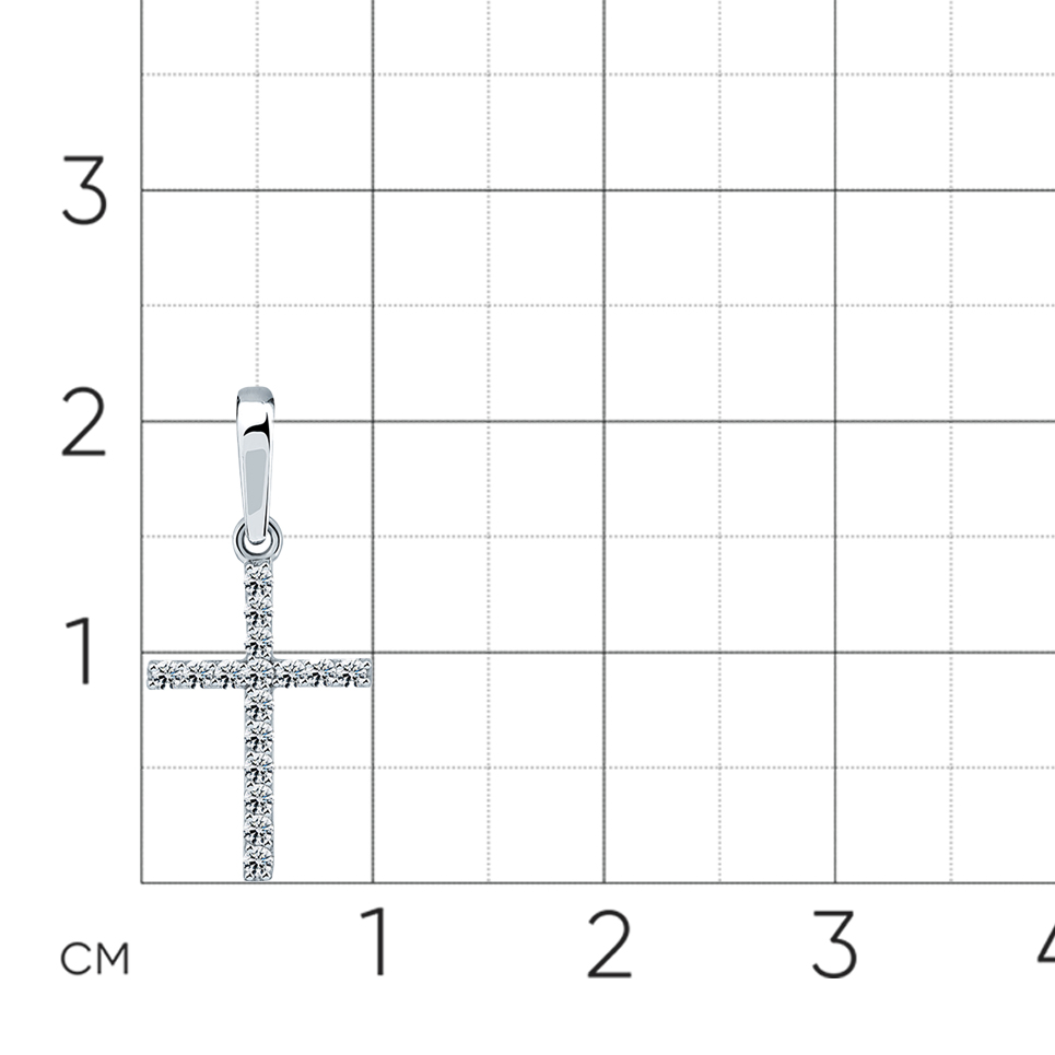 Крестик из белого золота с камнями Бриллиант