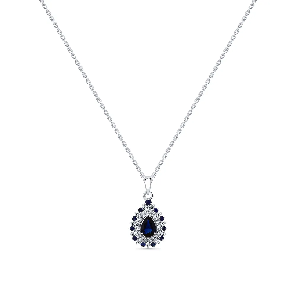 Colier din aur alb cu Diamant, Safir