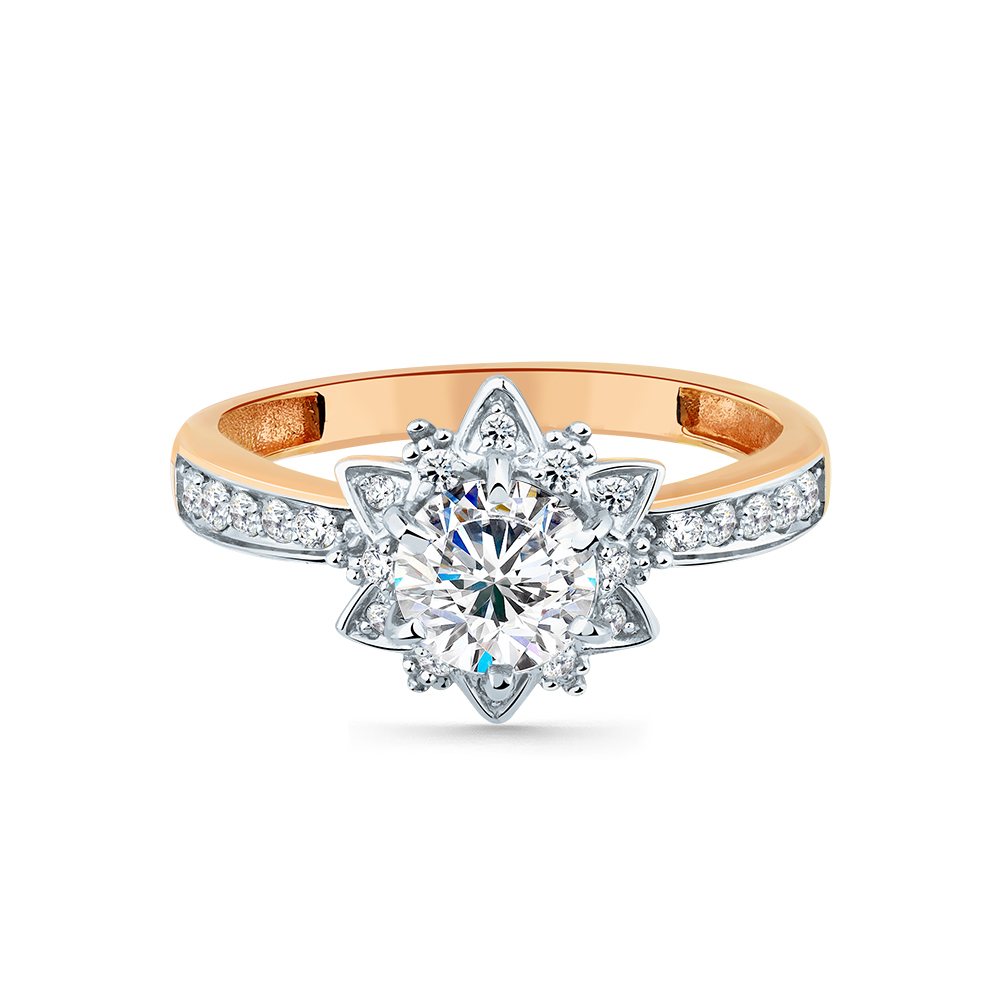 Inel din aur roșu cu pietre Cubic Zirconia Incolor