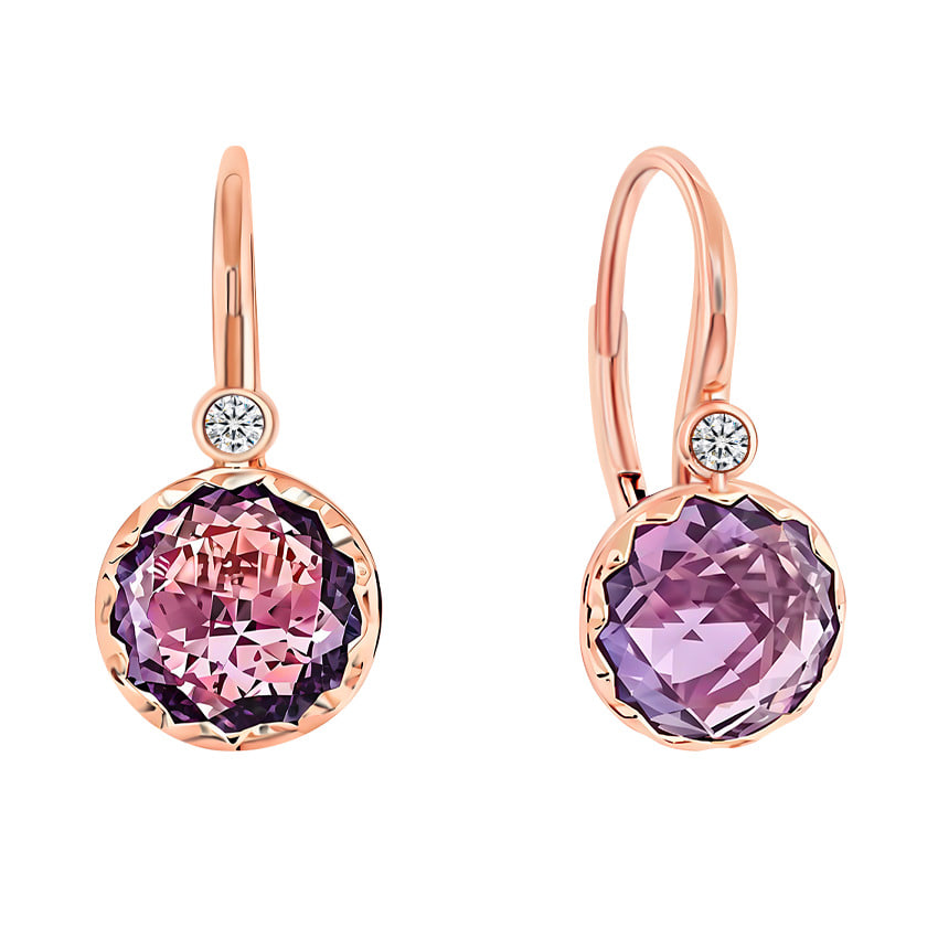 Серьги из красного золота с камнями Бриллиант, Аметист