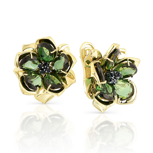 Cercei din aur galben cu pietre Turmalin (sintetic), Spinel (sint.)