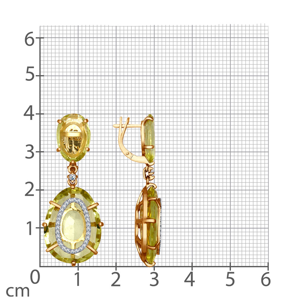 Cercei Suspendați din aur roșu cu pietre Diamant, Cuarț lemon (sintetic)