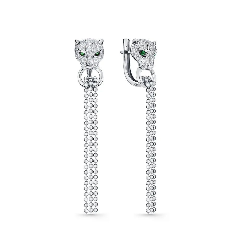 Cercei Suspendați din aur alb cu Cubic Zirconia Incolor, Cubic Zirconia Verde