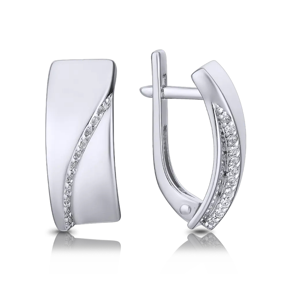 Серьги из белого золота с камнями Фианит