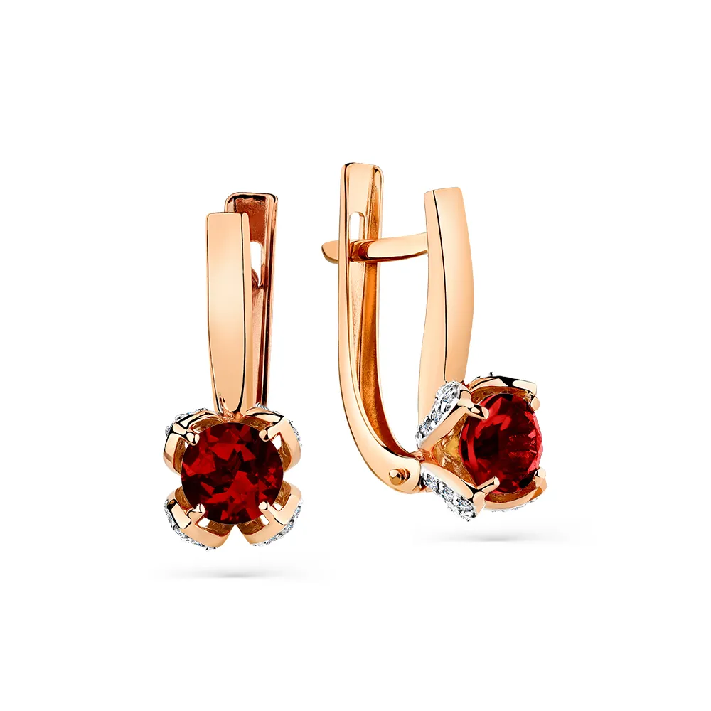 Cercei din aur roșu cu Cubic Zirconia Incolor, Granat