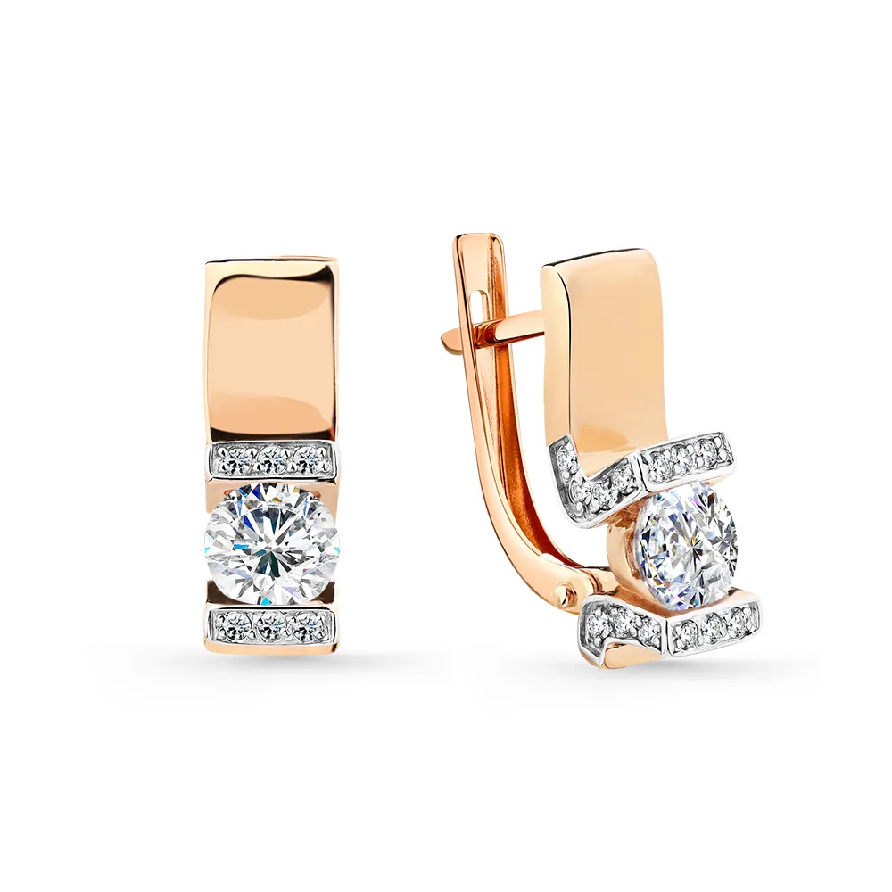 Cercei din aur roșu cu Cubic Zirconia Incolor