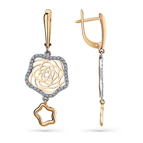 Cercei Suspendați din aur alb și roșu cu pietre Cubic Zirconia Incolor