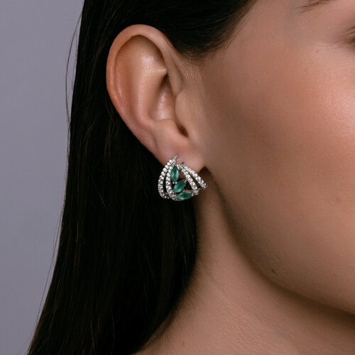 Cercei din argint  cu pietre Cubic Zirconia Incolor, Agat verde
