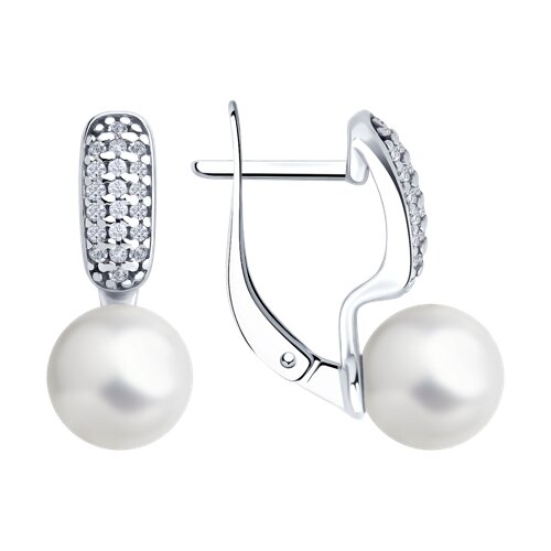 Cercei din argint  cu pietre Cubic Zirconia Incolor, Perla Imit.