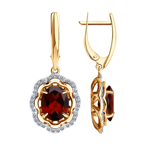 Cercei Suspendați din aur roșu cu pietre Cubic Zirconia Incolor, Granat