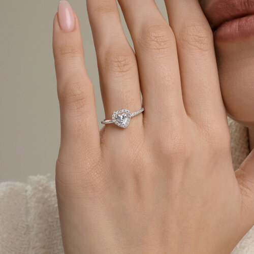 Inel din aur alb cu pietre Cubic Zirconia Incolor