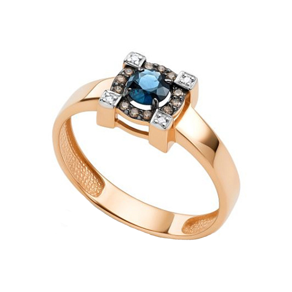 Inel din aur roșu cu pietre Diamant, Diamant Cognac și Safir