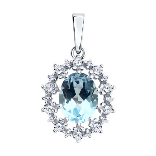 Pandantiv din argint  cu pietre Cubic Zirconia Incolor, Topaz albastru