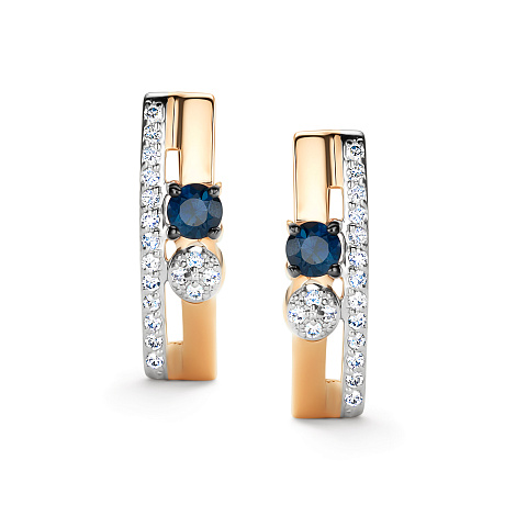 Серьги из красного золота с камнями Бриллиант, Сапфир