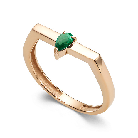 Кольцо из красного золота с камнями Изумруд