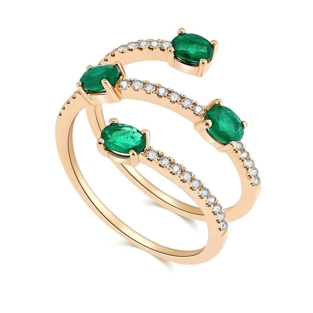 Inel din aur roșu cu pietre Diamant, Smarald