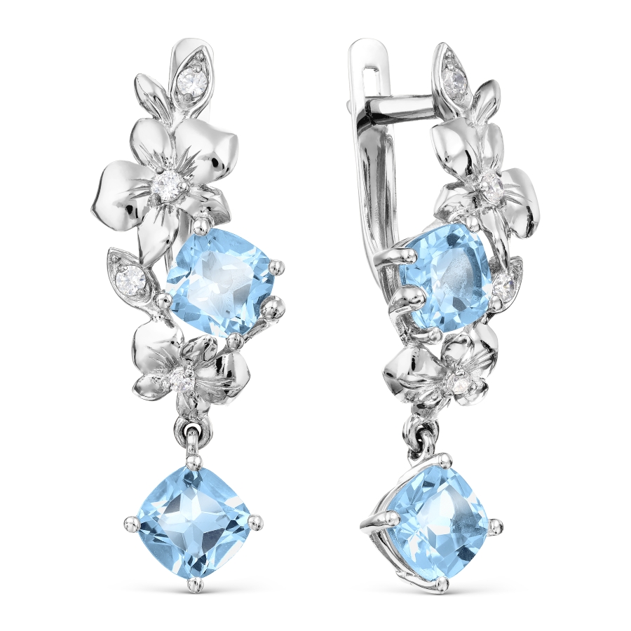 Cercei Suspendați din aur alb cu pietre Cubic Zirconia Incolor, Topaz