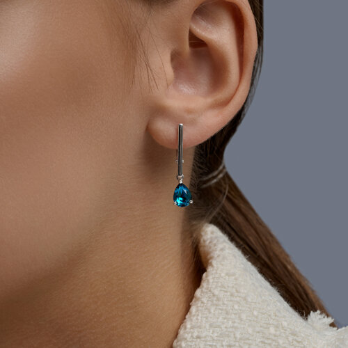 Cercei Suspendați din argint  cu pietre Cristal Albastru
