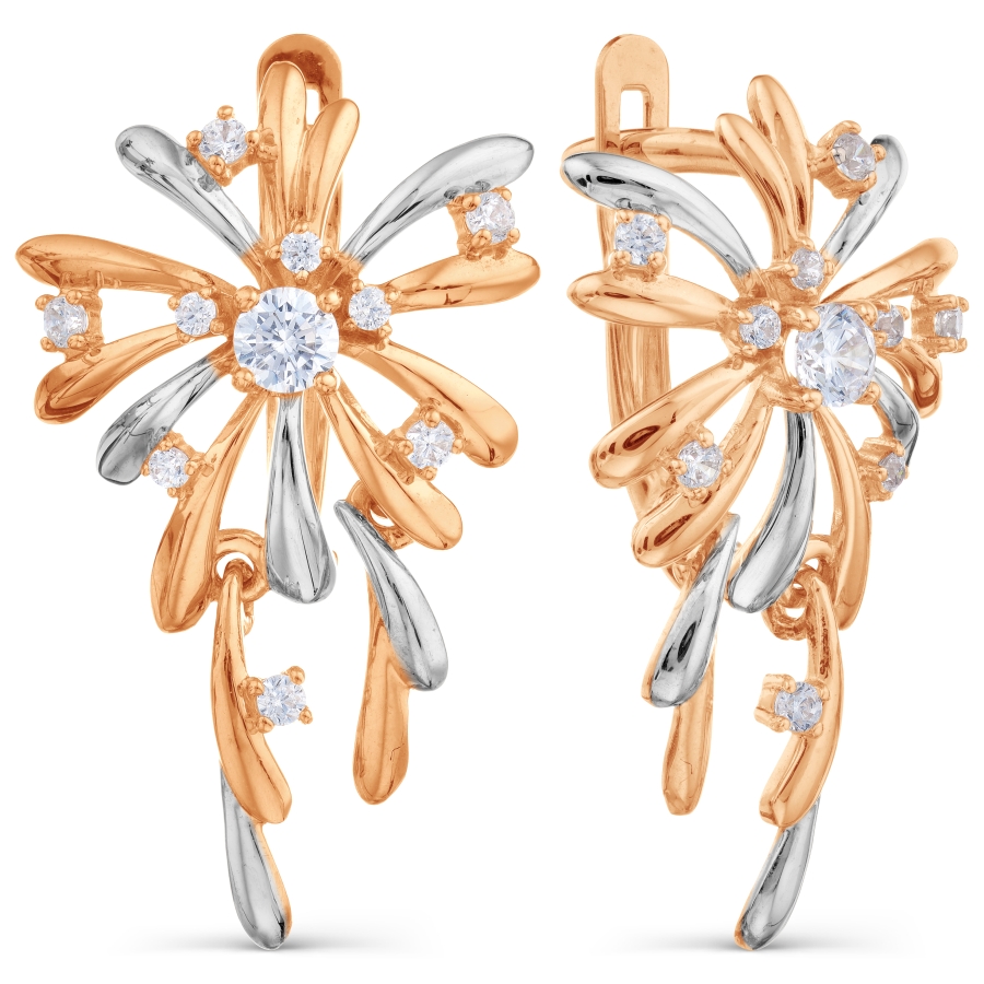 Cercei din aur roșu cu pietre Cubic Zirconia Incolor