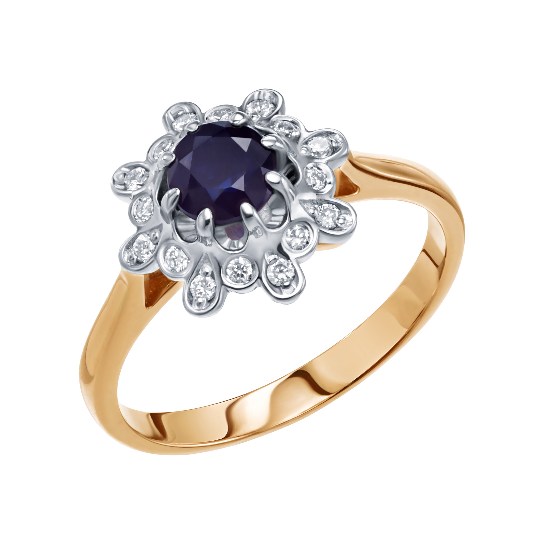 Inel din aur roșu cu pietre Diamant, Safir