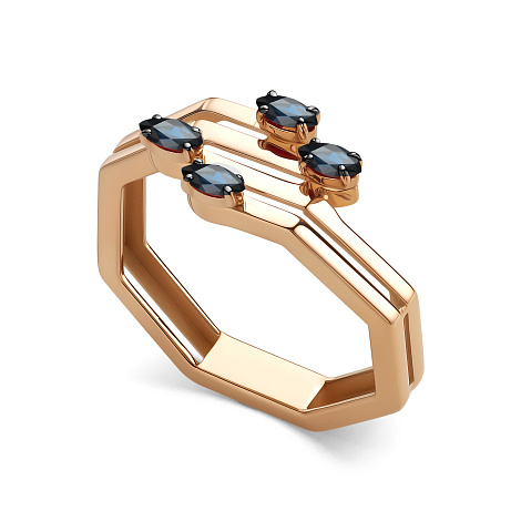 Кольцо из красного золота с камнями Сапфир