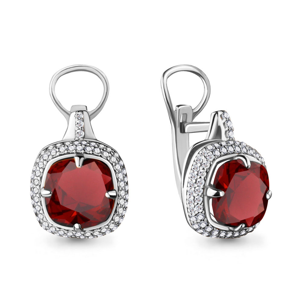 Cercei din aur alb cu pietre Cubic Zirconia Incolor, Granat