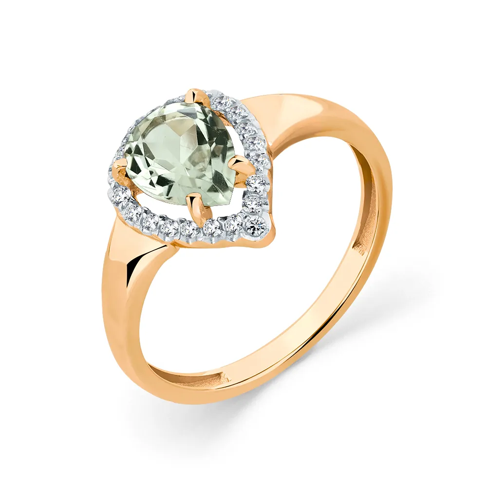 Inel din aur roșu cu Cubic Zirconia Incolor, Prasiolit