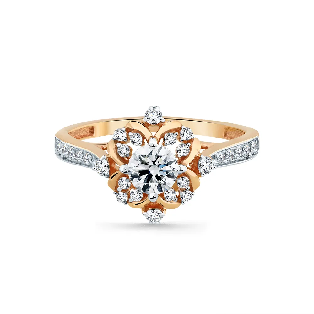 Inel din aur roșu cu Cubic Zirconia Incolor