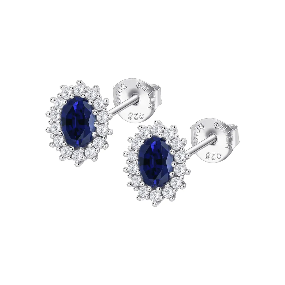 Cercei Pusete din argint cu Cubic Zirconia Incolor, Cubic Zirconia Albastru Safir