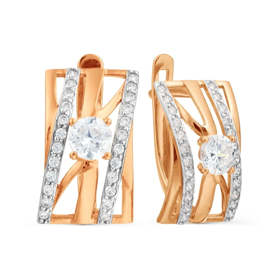 Cercei din aur roșu cu Cubic Zirconia Incolor