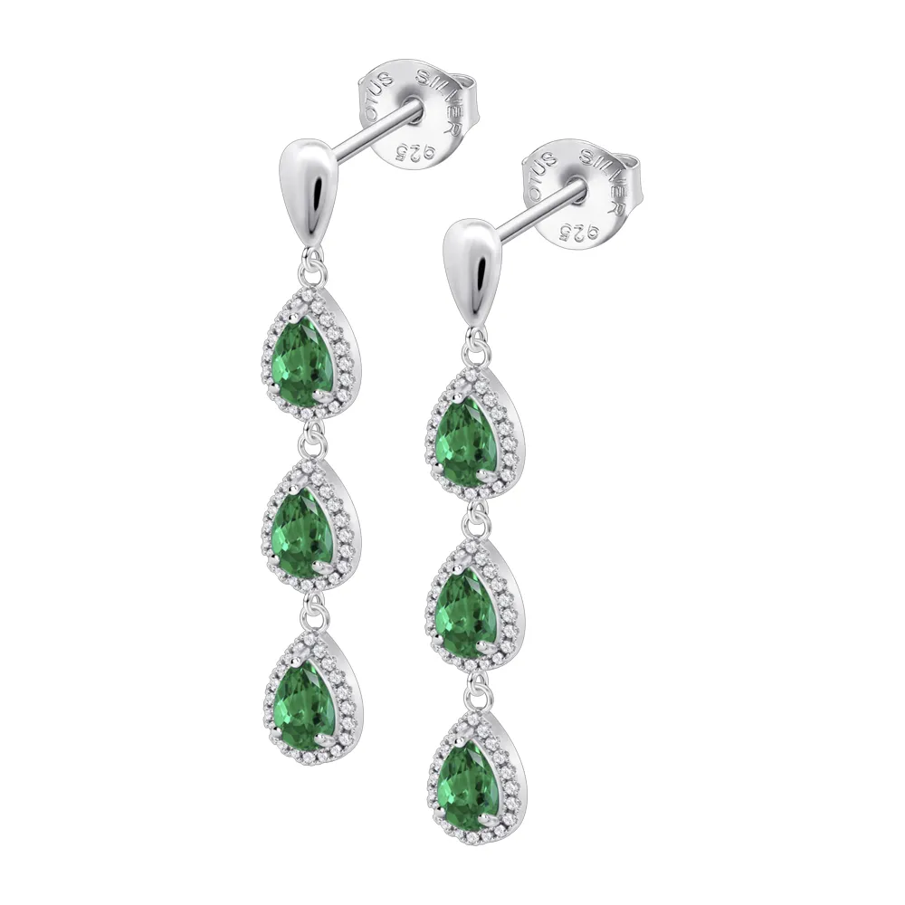 Cercei Pusete din argint cu Cubic Zirconia Incolor, Cubic Zirconia Verde