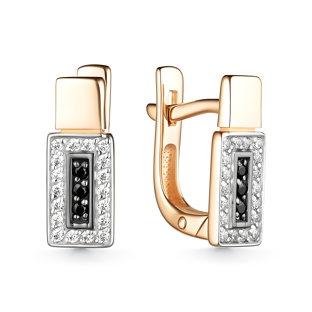 Cercei din aur roșu cu pietre Cubic Zirconia Incolor, Cubic Zirconia Negru