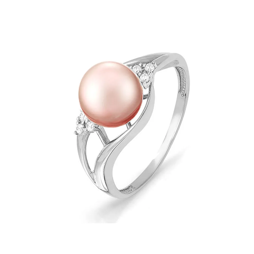 Inel din aur alb cu Cubic Zirconia Incolor, Perla Lavanda