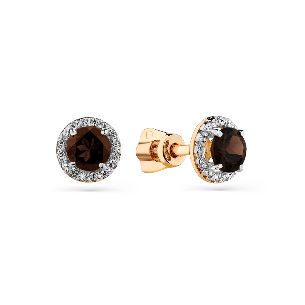 Cercei Pusete din aur roșu cu pietre Cubic Zirconia Incolor, Cuarț fumuriu