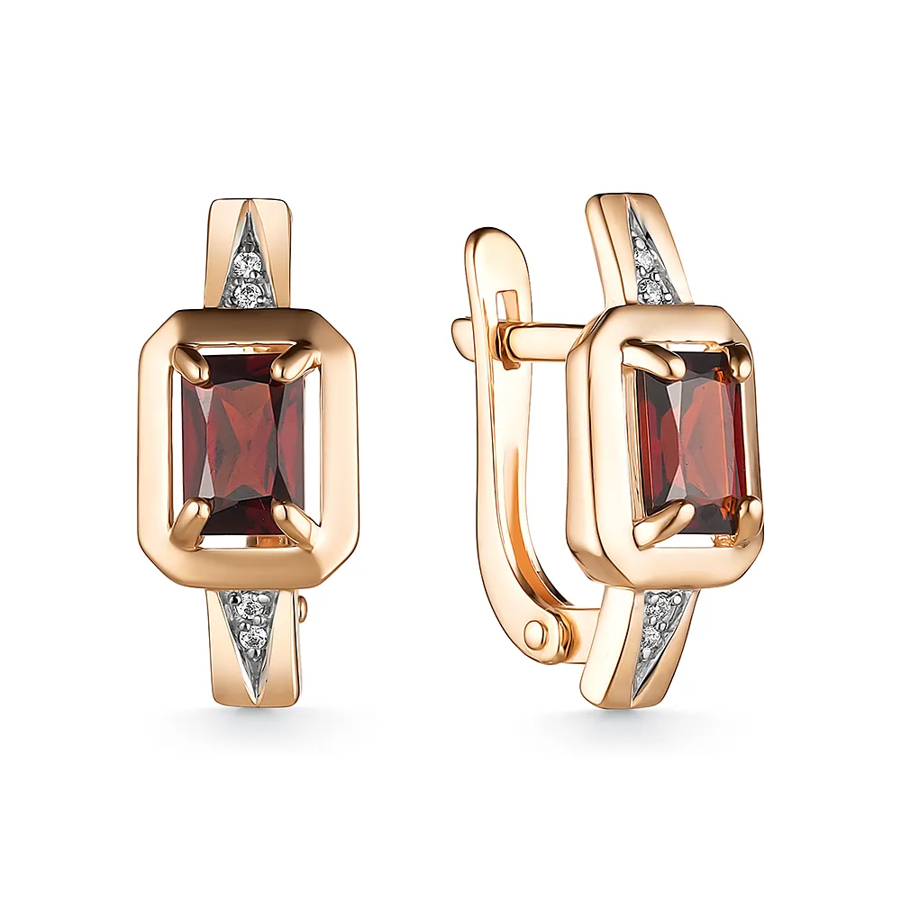 Cercei din aur roșu cu Cubic Zirconia Incolor, Granat