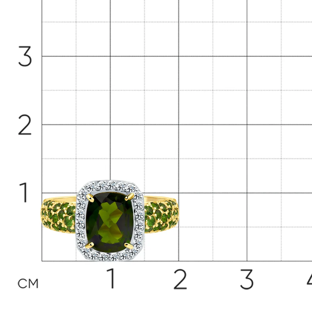 Inel din aur galben cu Diamant, Cromdiopsid