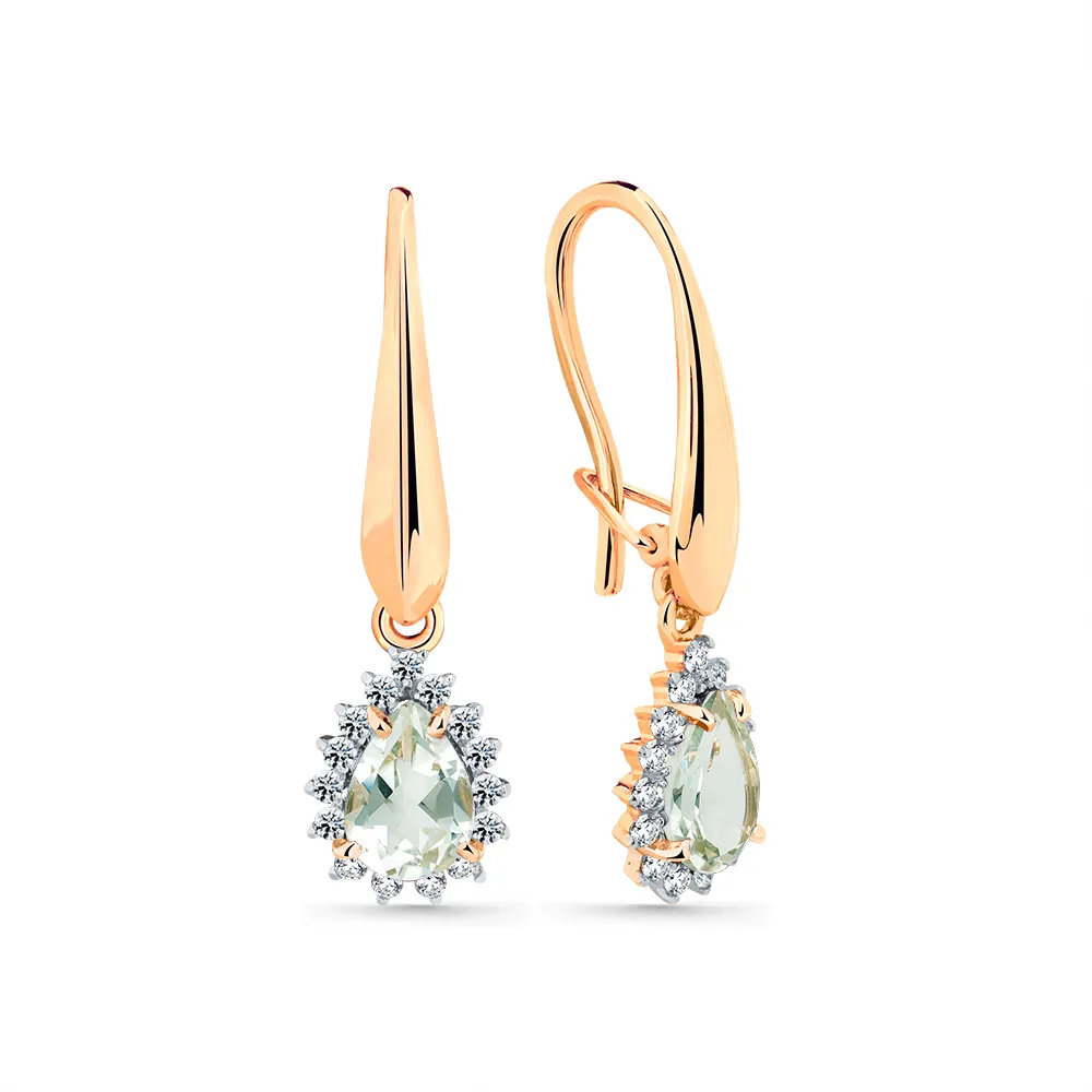 Cercei Suspendați din aur roșu cu Cubic Zirconia Incolor, Prasiolit