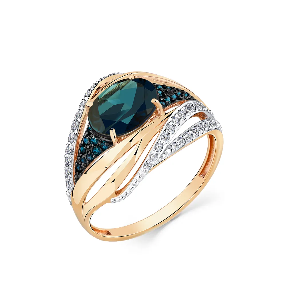 Inel din aur roșu cu Cubic Zirconia Incolor, Cubic Zirconia Albastru Safir și Topaz London