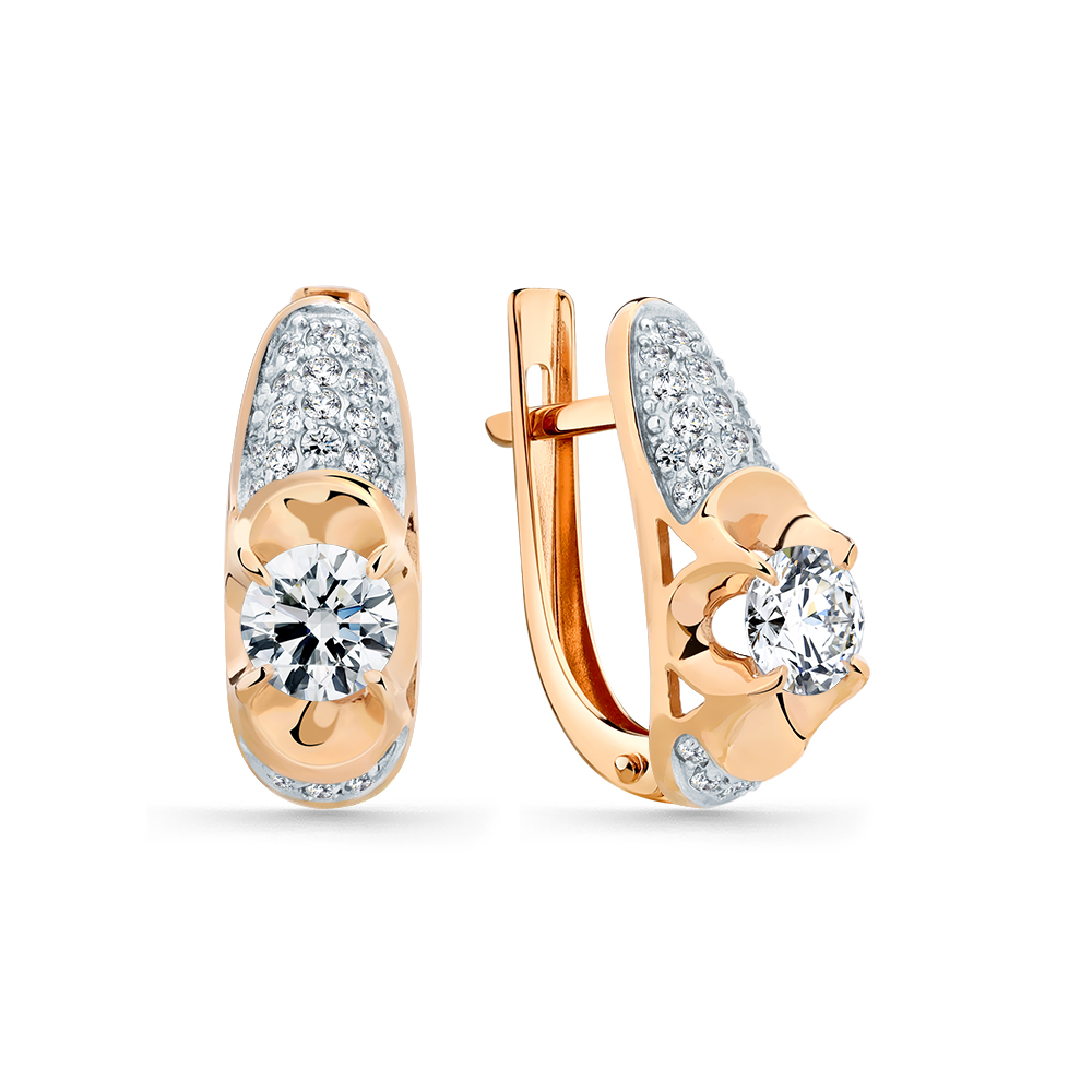 Cercei din aur roșu cu Cubic Zirconia Incolor